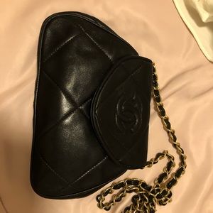 SOLD! AUTH Chanel mini flap bag Black leather